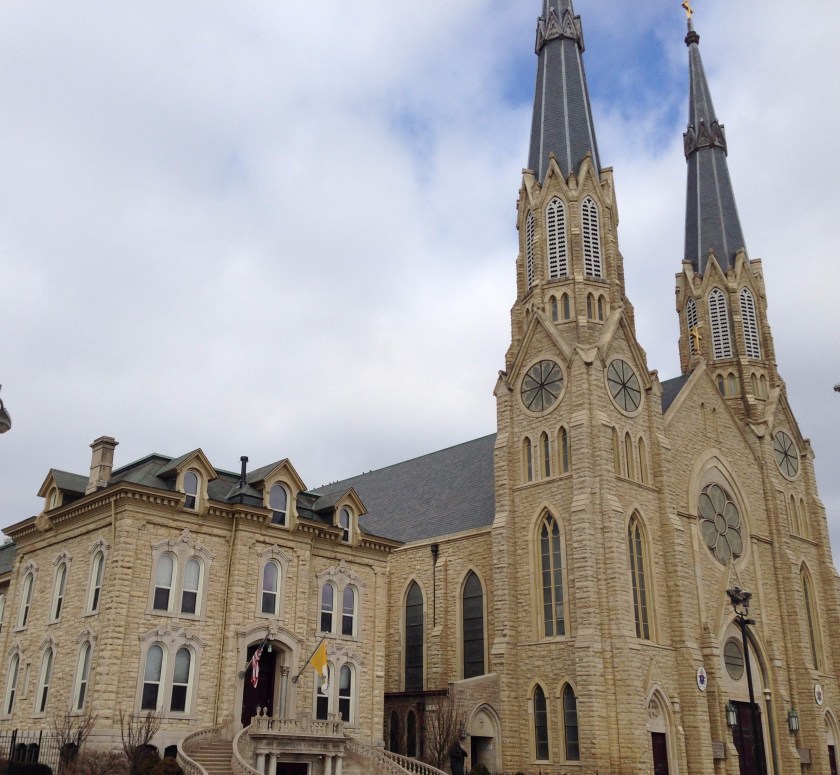 huge tan brick church