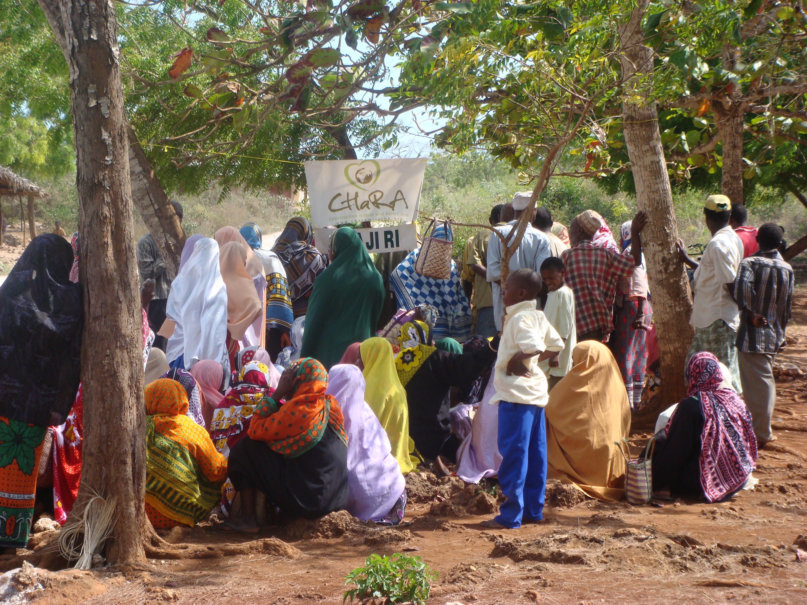 group of people sitting under a tree