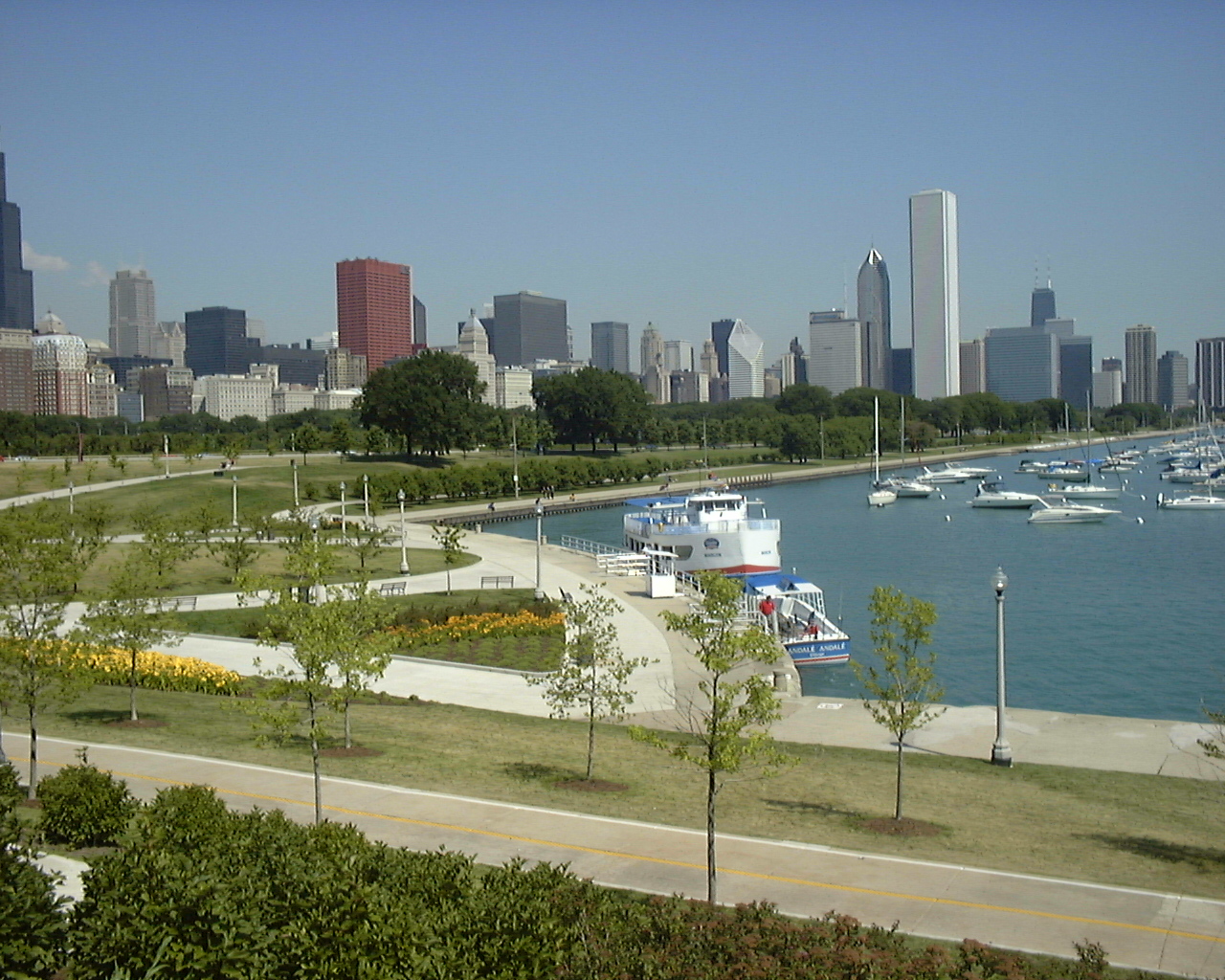 downtown Chicago with Lake Michigan in the foreground
