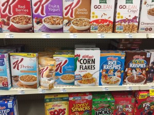 cereal boxes in a store