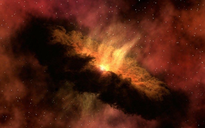 red sky with stars scattered throughout
