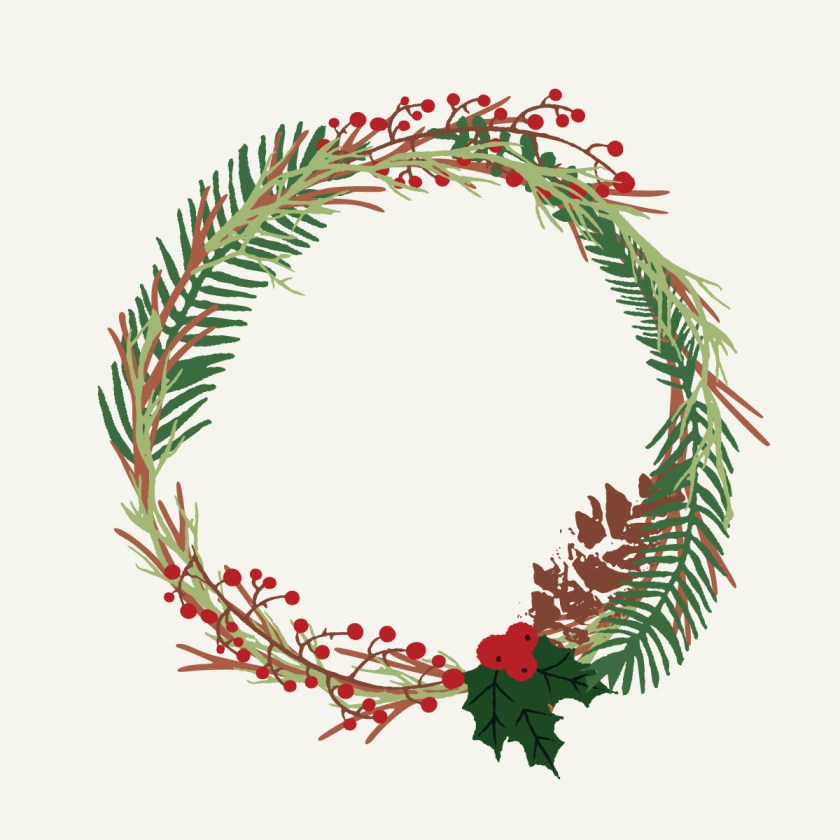 an evergreen wreath with holly