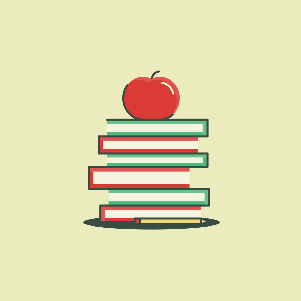 sketch of a stack of books with an apple on top