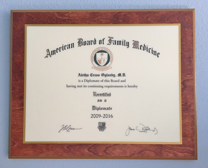 American Board of Family Medicine certification plaque