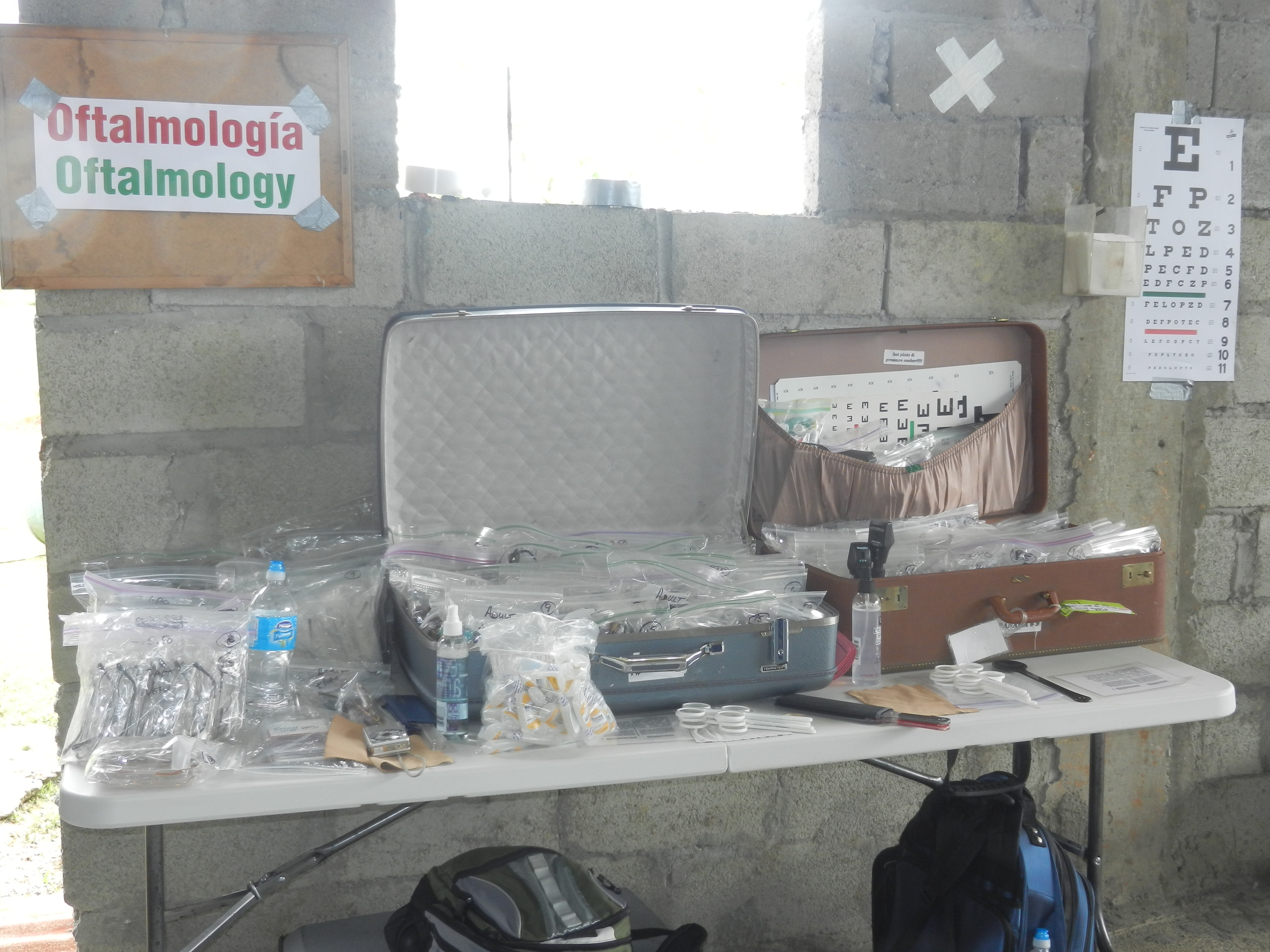 basic supplies for eye exams in a developing country