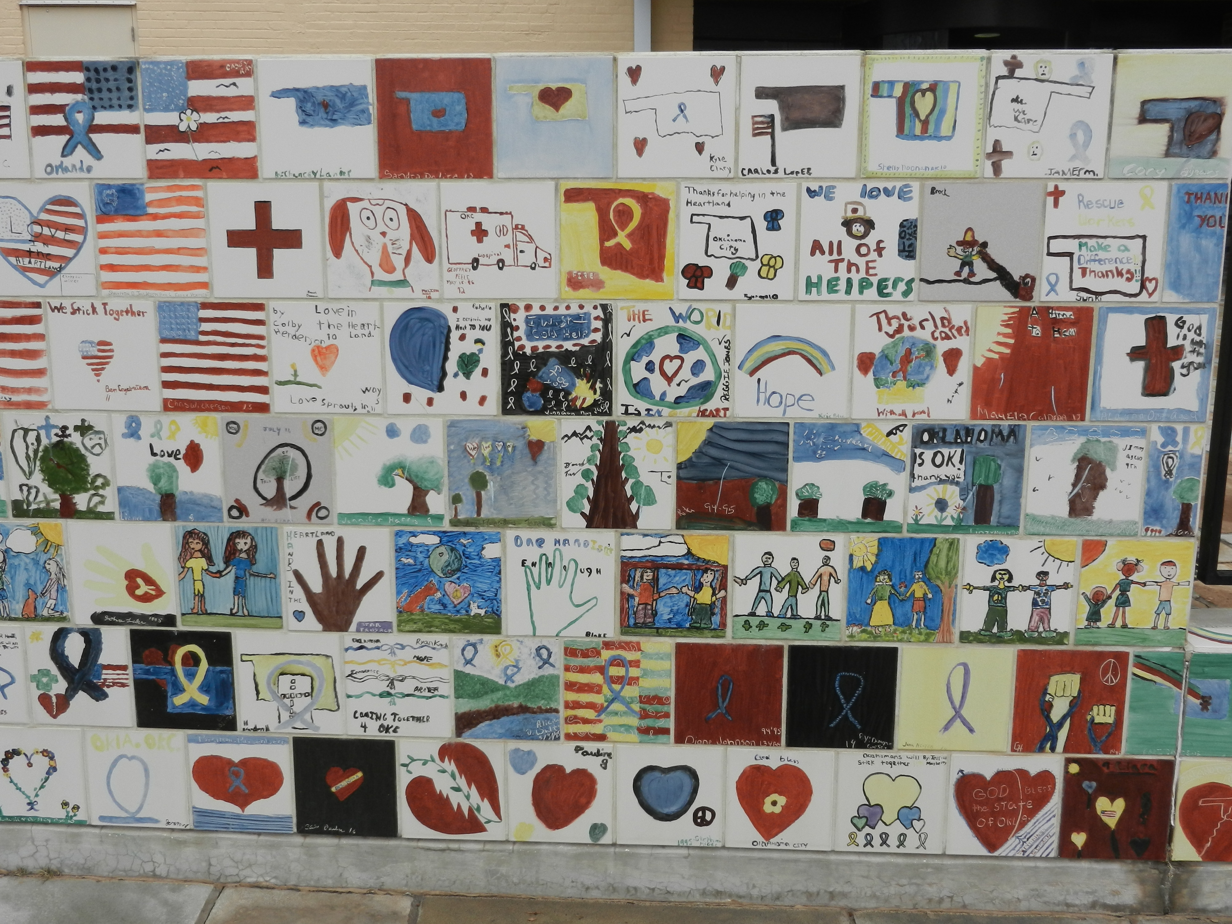 colorful hand painted tiles from children