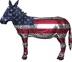 red, white and blue Democratic donkey