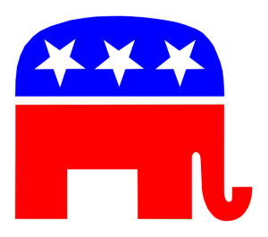 red, white and blue Republican elephant