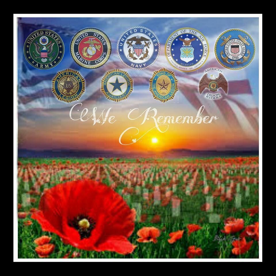armed forces emblems over a field of poppies