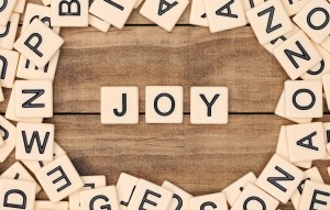 JOY- letters from Scrabble pieces