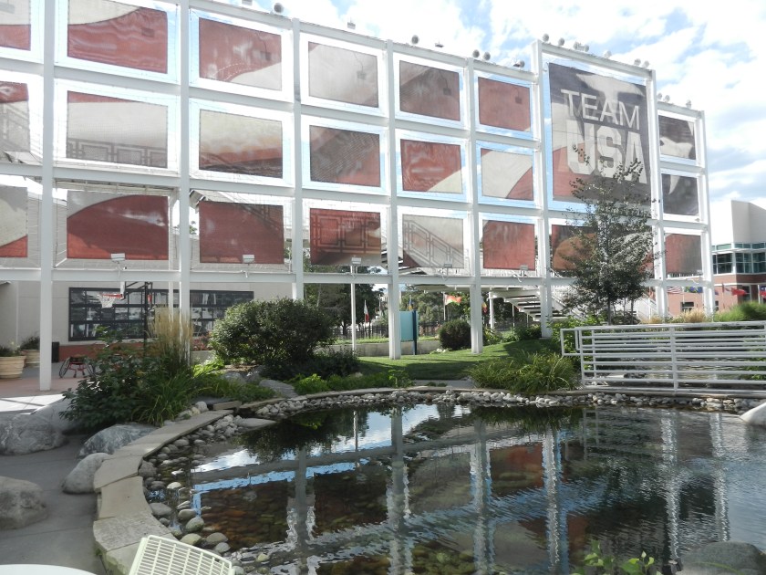 glass building with words TEAM USA