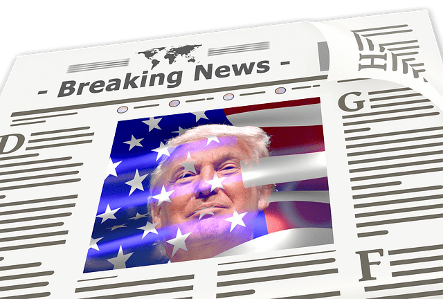 a newspaper sketch with picture of President Trump, headline Breaking News