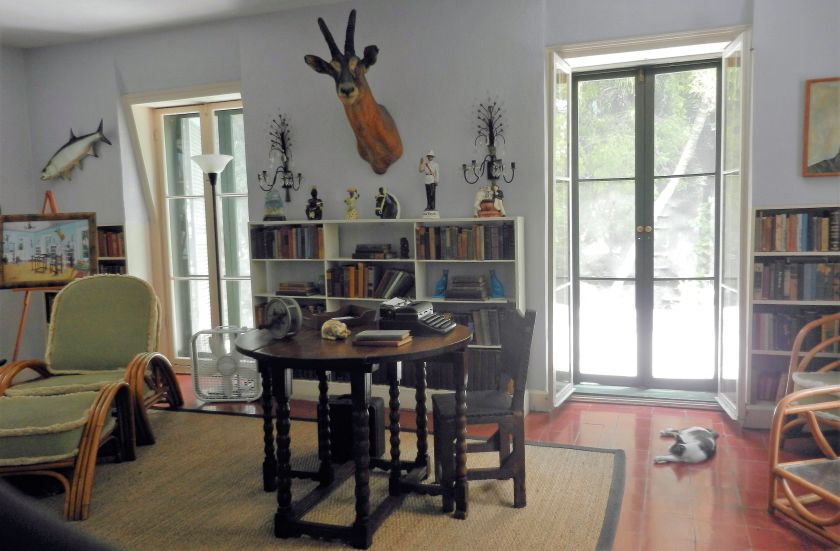 the study of Ernest Hemingway, with a cat sleeping on the floor