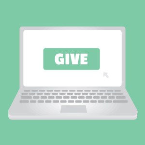 drawing of a laptop with GIVE on the screen