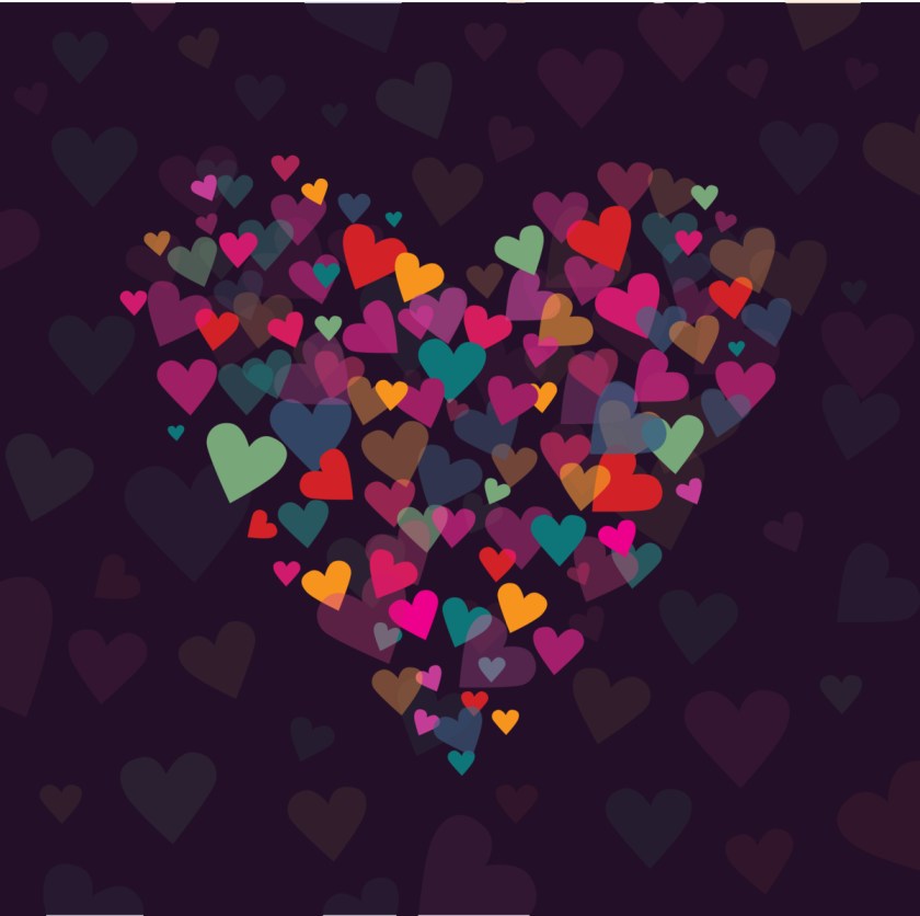 a heart-shaped cluster of colorful hearts