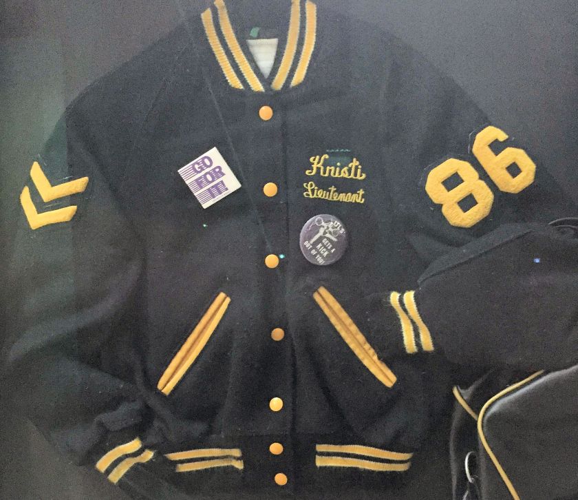 a letter jacket, bag, and shoes, belonging to Kristen Chenoweth