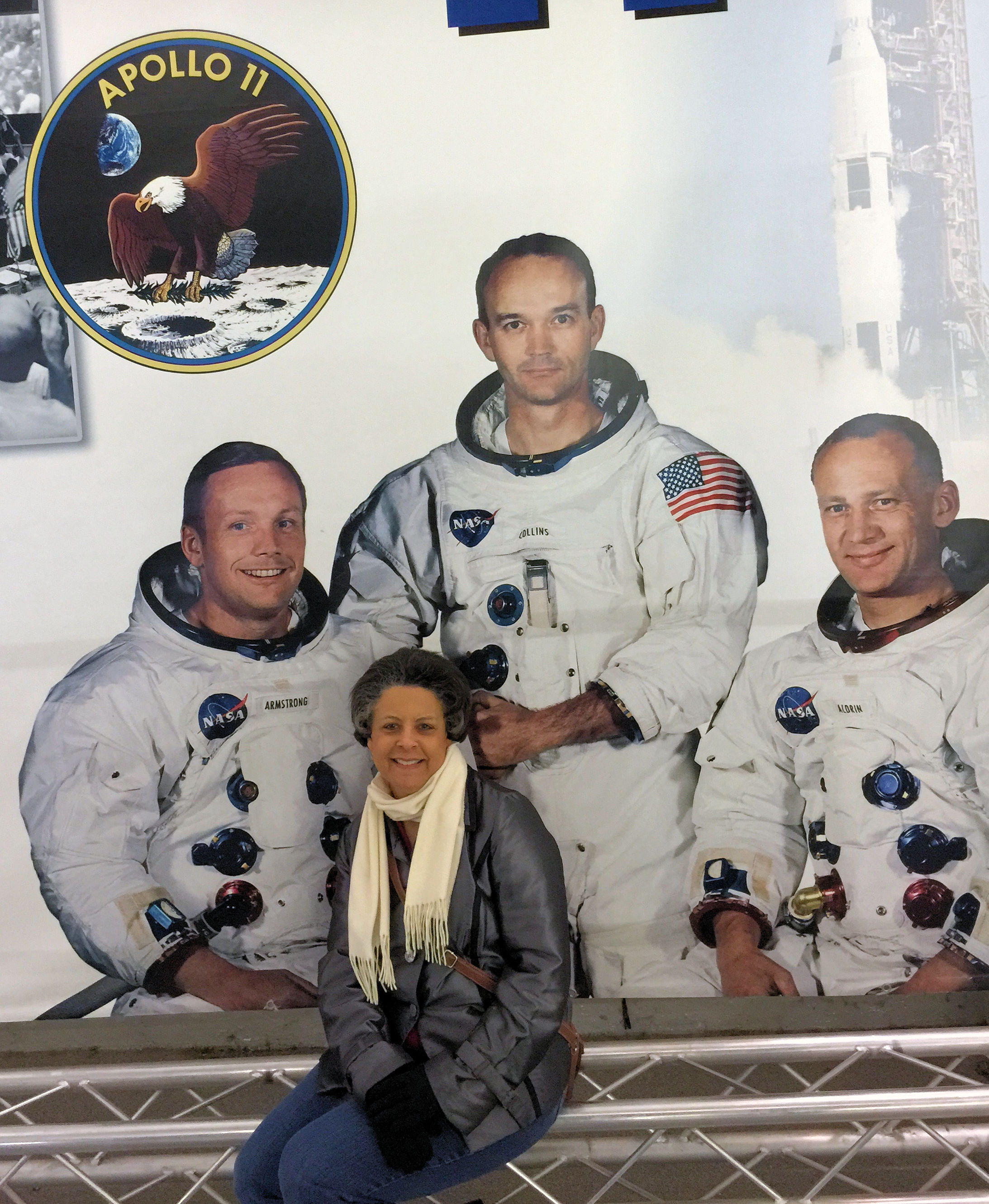 life size photo of the Apollo 11 crew-Armstrong, Collins, and Aldrin