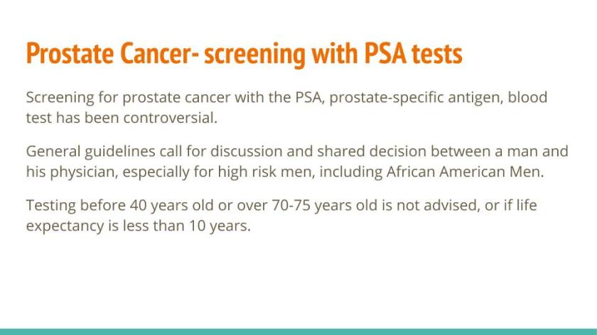 prostate cancer screening with PSA tess