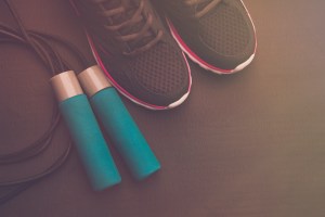 sports shoes, jump rope
