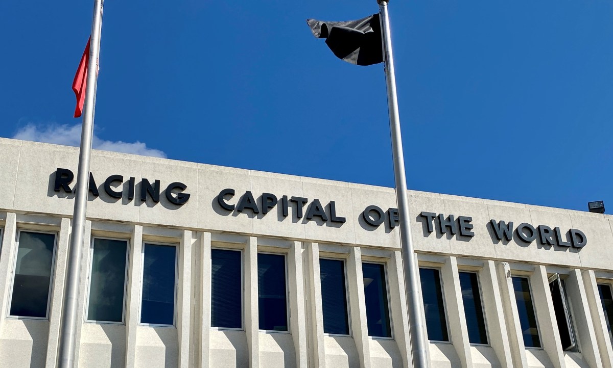 words on a building RACING CAPITAL OF THE WORLD