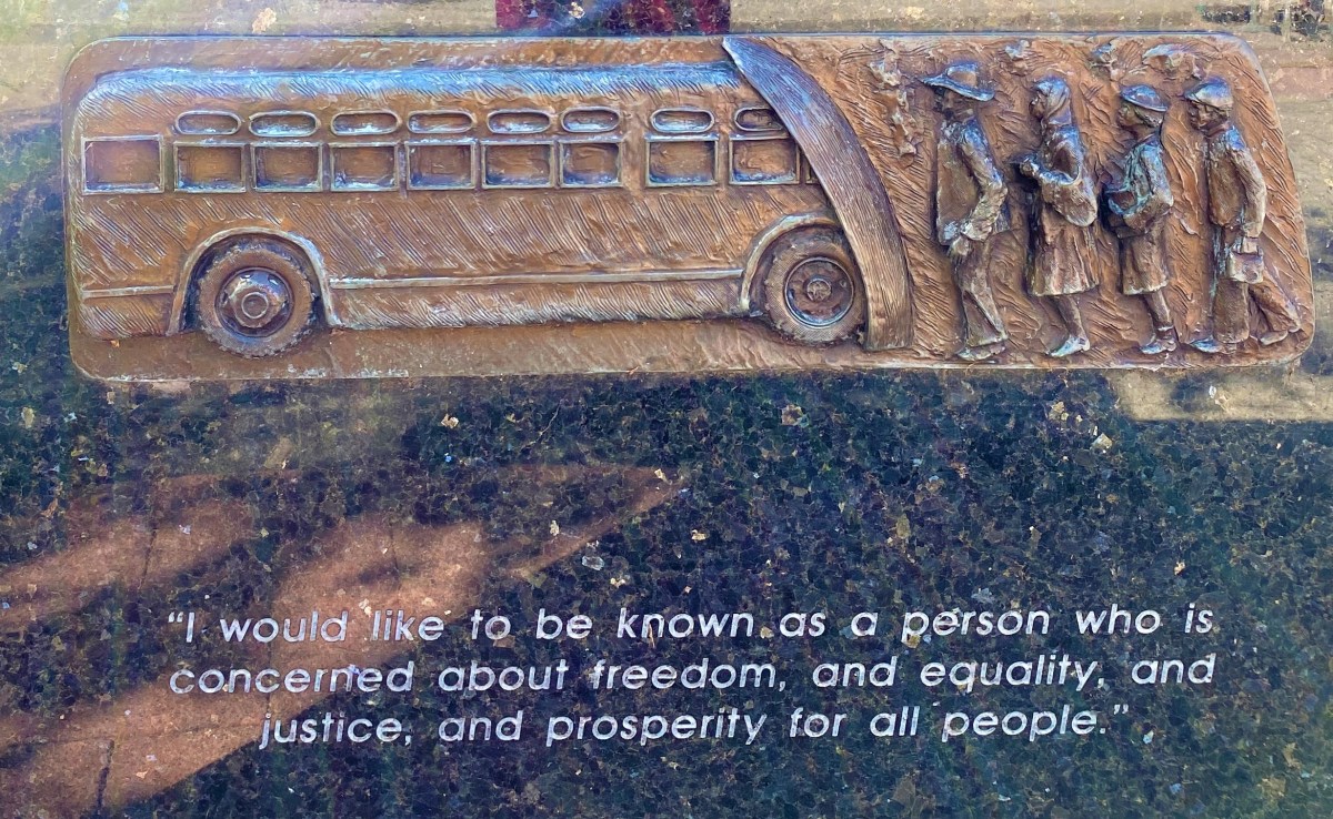 I would like to be known as a person who is concerned abut freedom. sculpted relief of a bus